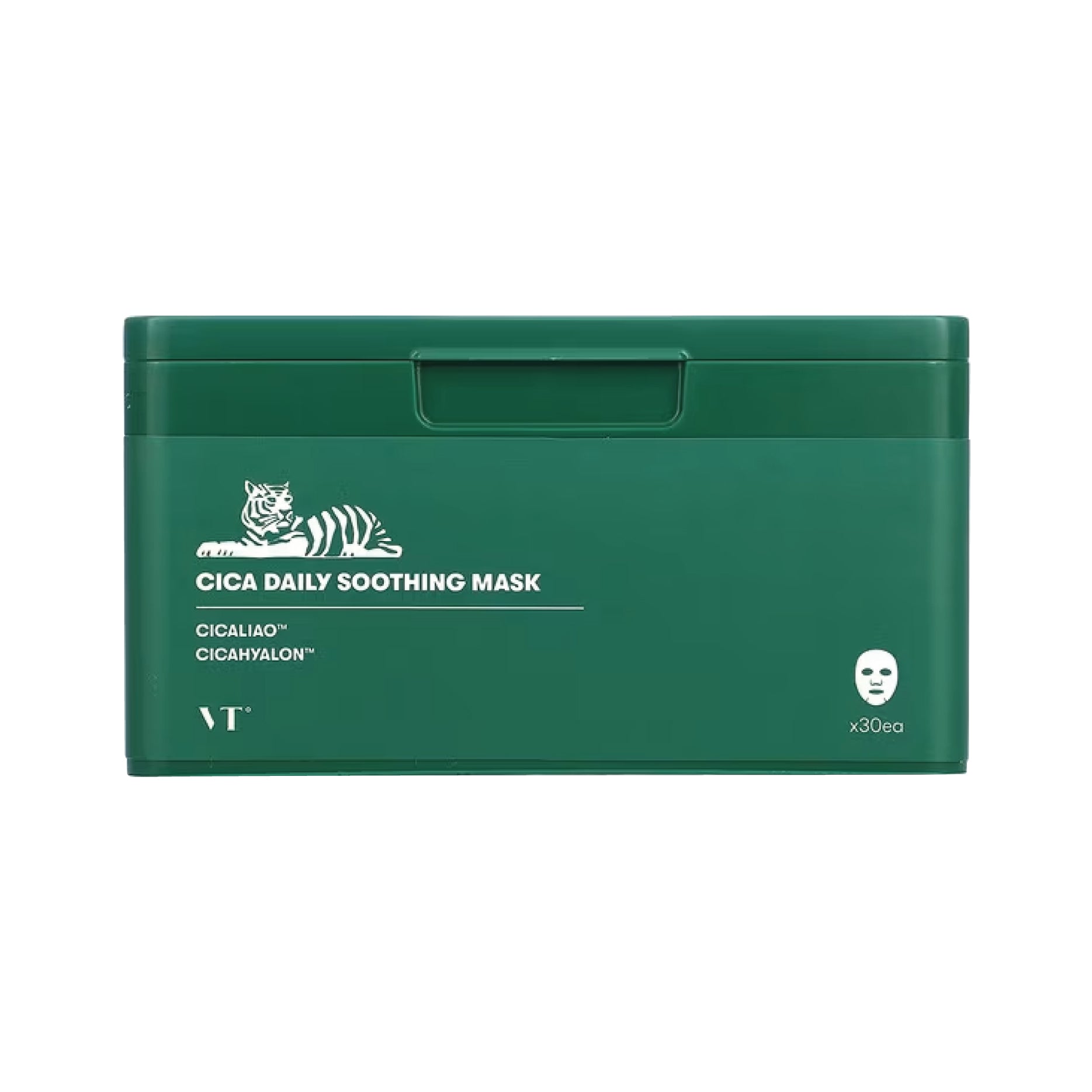 Green box of VT COSMETICS Cica Daily Soothing Mask with brand logo on a white background