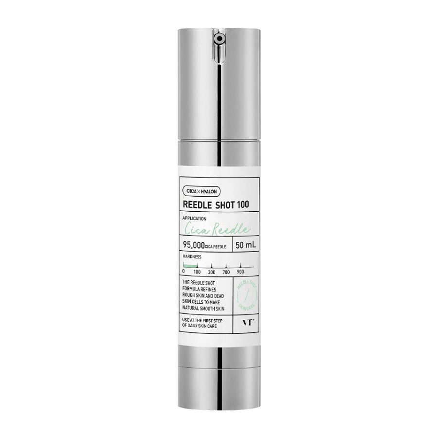 VT COSMETICS Reedle Shot 100 bottle with silver cap and white label on a white background