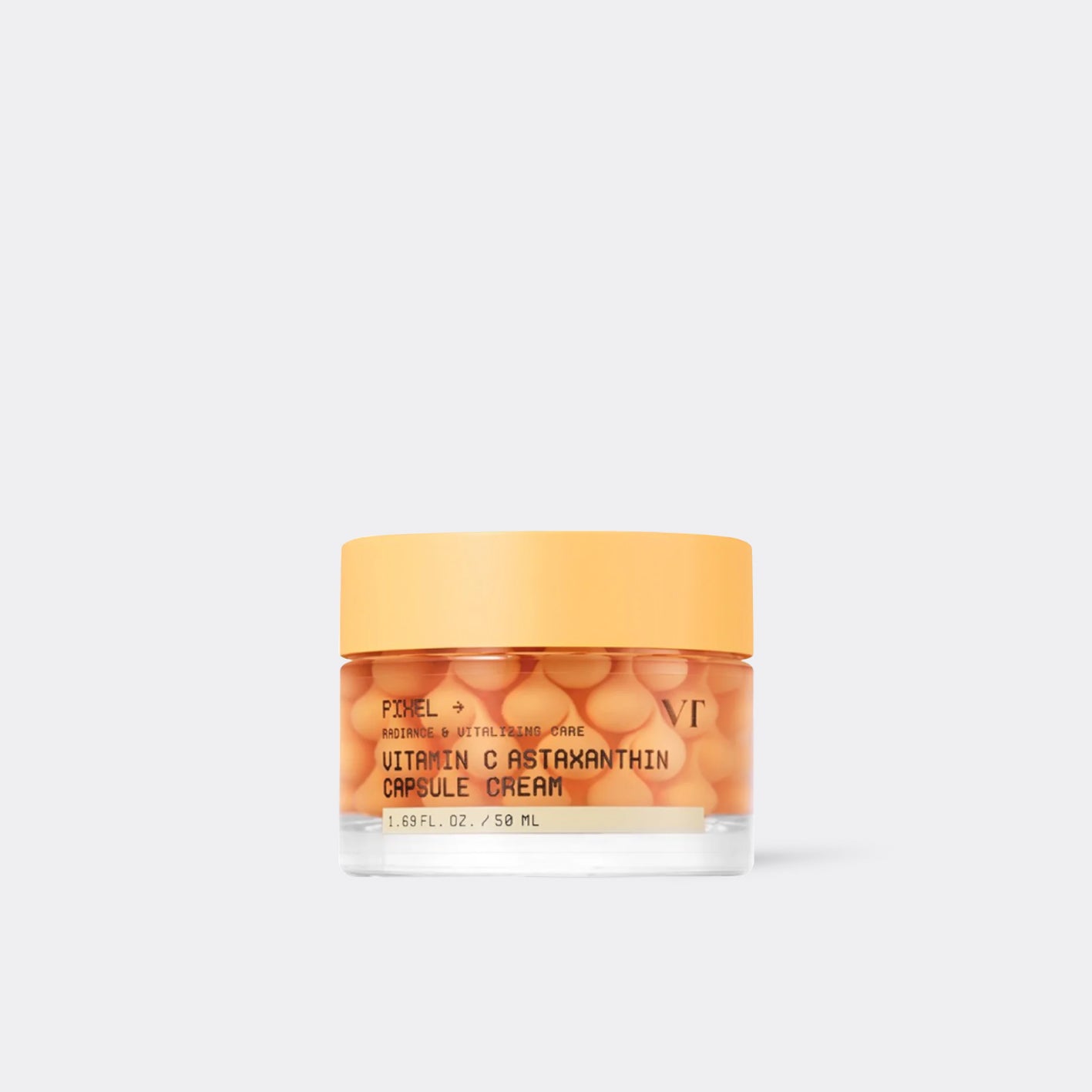 Vitamin C Astaxanthin capsule cream jar with orange lid on a white background