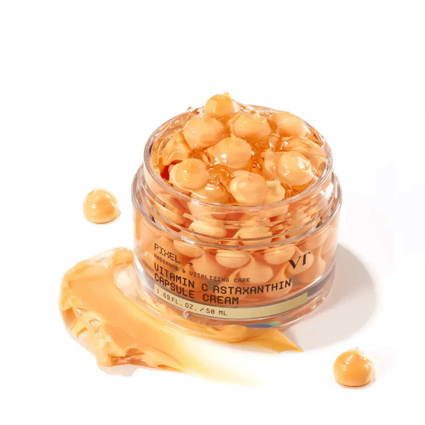 Jar of Vitamin C Astaxanthin Capsule Cream with capsules on a white background