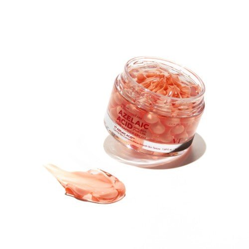 VT COSMETICS Azelaic Acid Care Capsule Cream with a droplet on a white background
