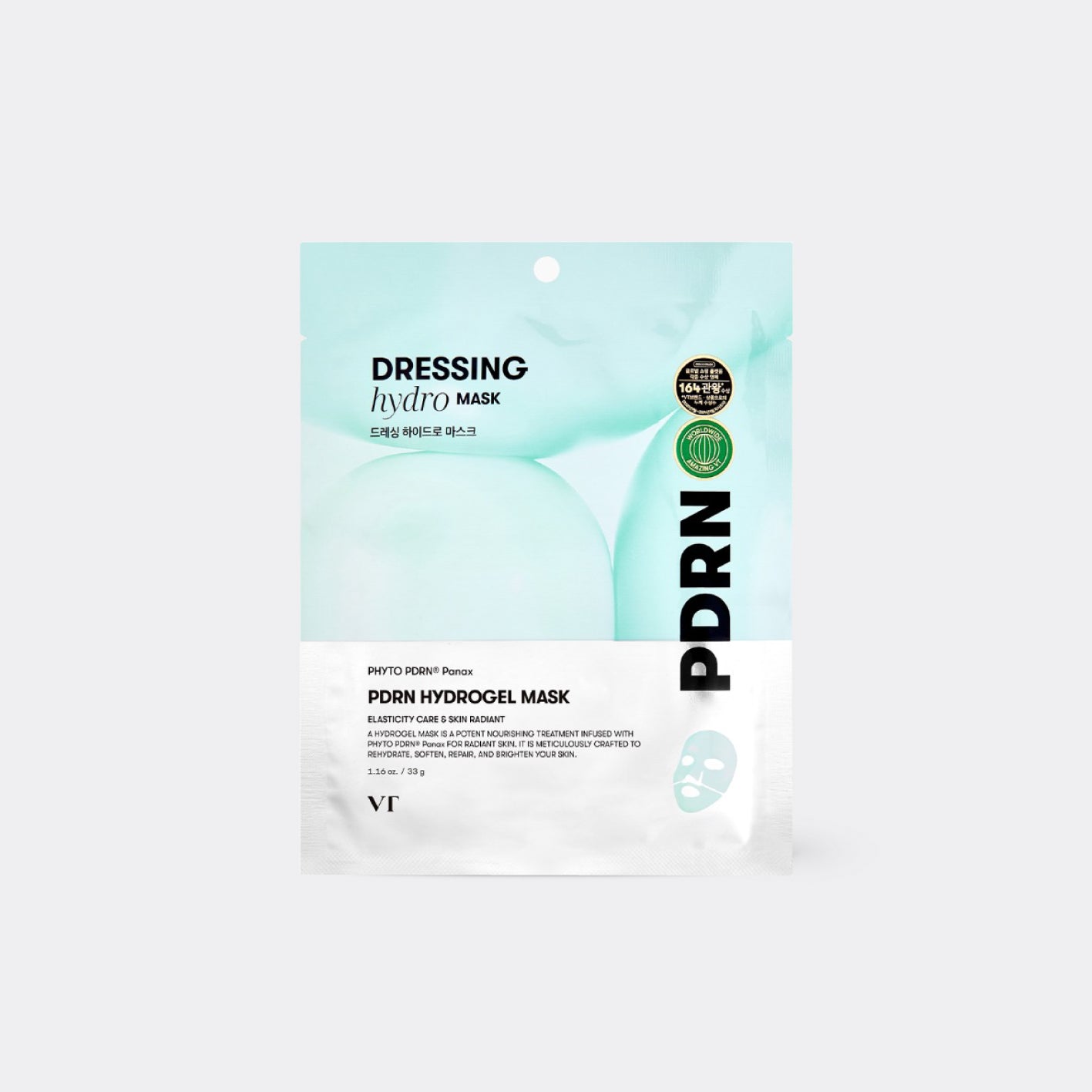 VT COSMETICS PDRN Hydrogel Mask package on grey background