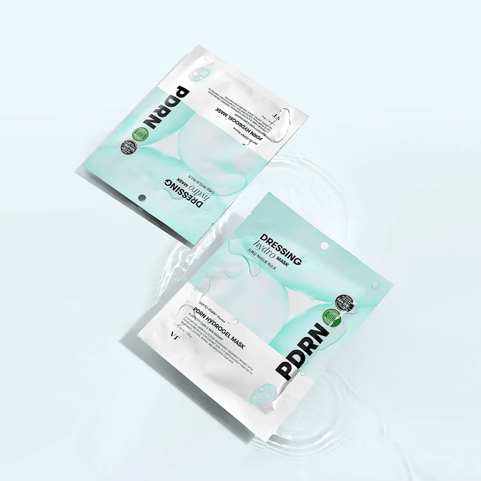 Two VT COSMETICS PDRN Hydrogel Mask packages on a light gray background