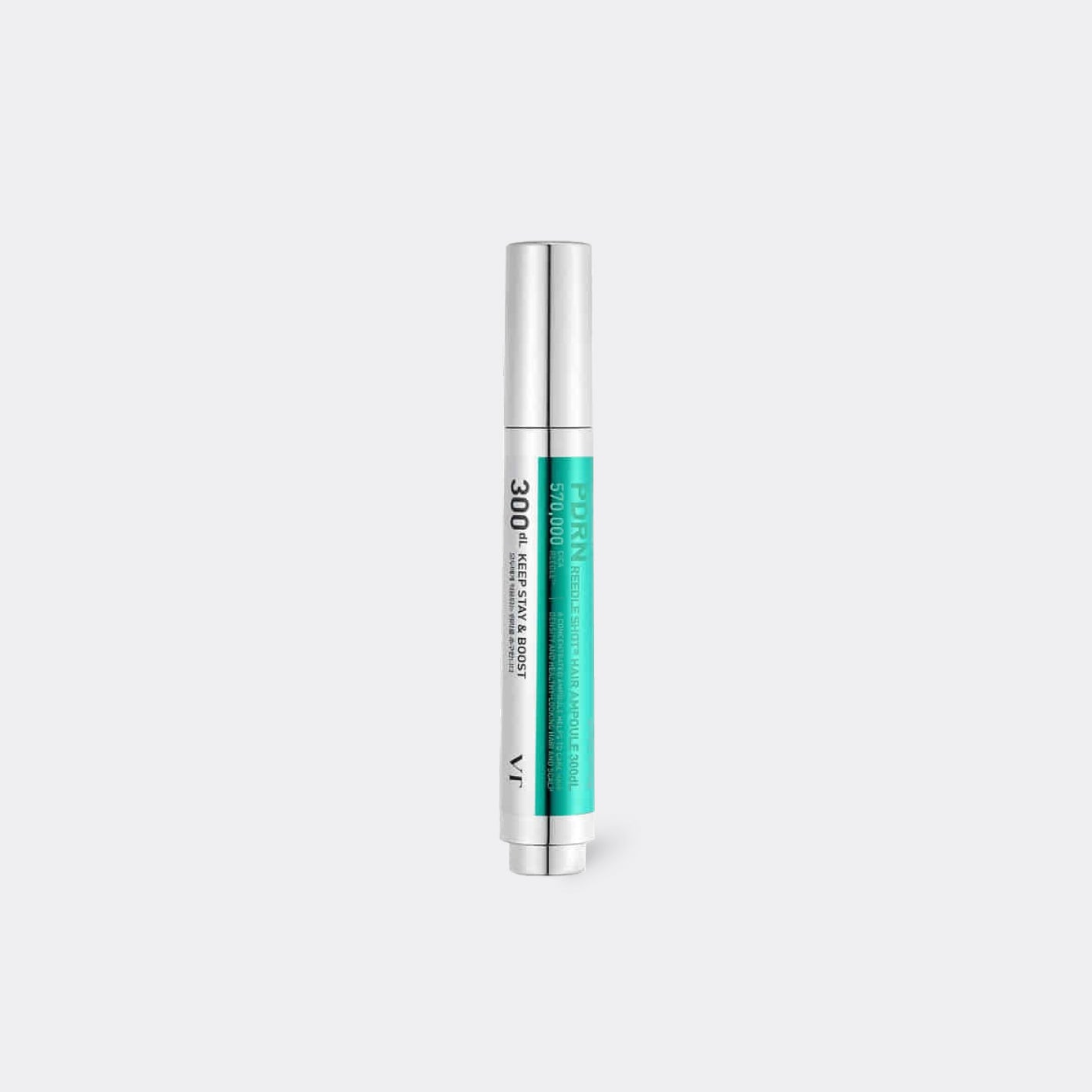 VT COSMETICS PDRN Reedle Shot Hair Ampoule 300DL with green cap and silver body on a white background