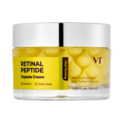 Jar of VT COSMETICS Retinal Peptide Capsule Cream with yellow label on a white background