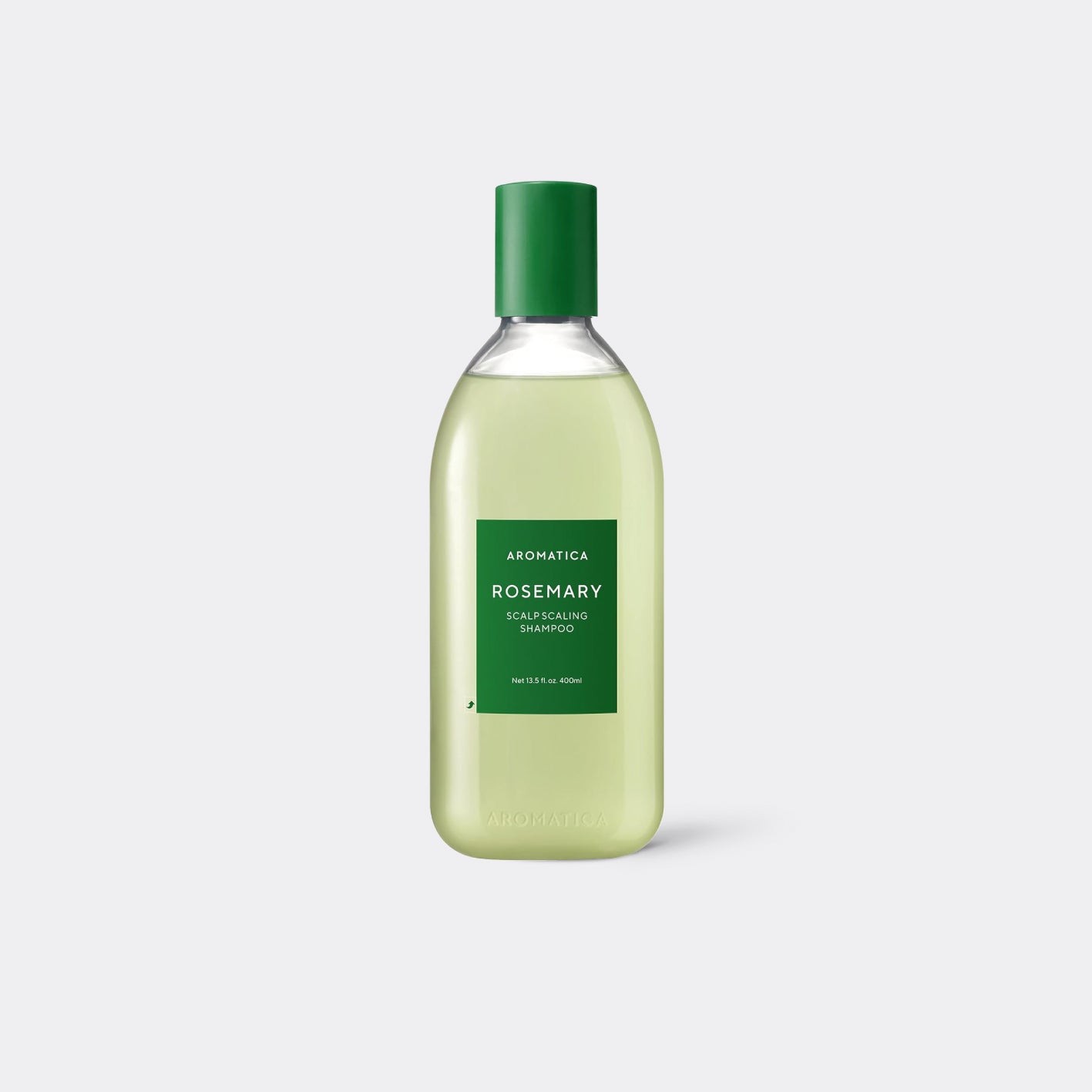Bottle of Aromatica Rosemary Scalp Balancing Shampoo on a light gray background