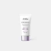 Tube of d'Alba Waterfull Tone-Up Sun Cream (Purple) on a white background