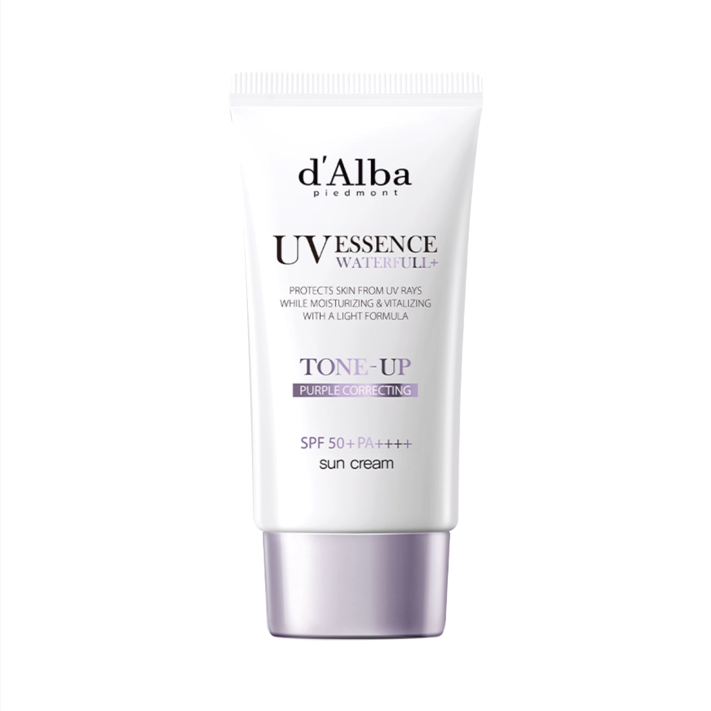 d'Alba Waterfull Tone-Up Sun Cream (Purple) on a white background