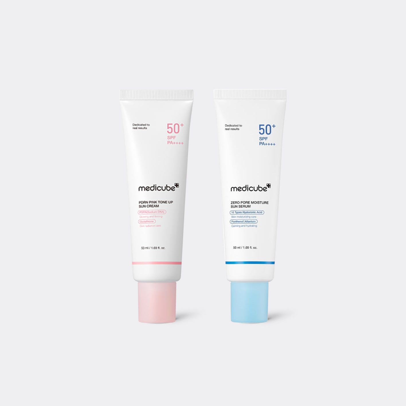 Two tubes of Medicube sunscreen on a white background