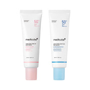 Two medicube suncream tube on white background