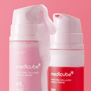 MEDICUBE PDRN Pink Collagen Bubble Serum on pink background