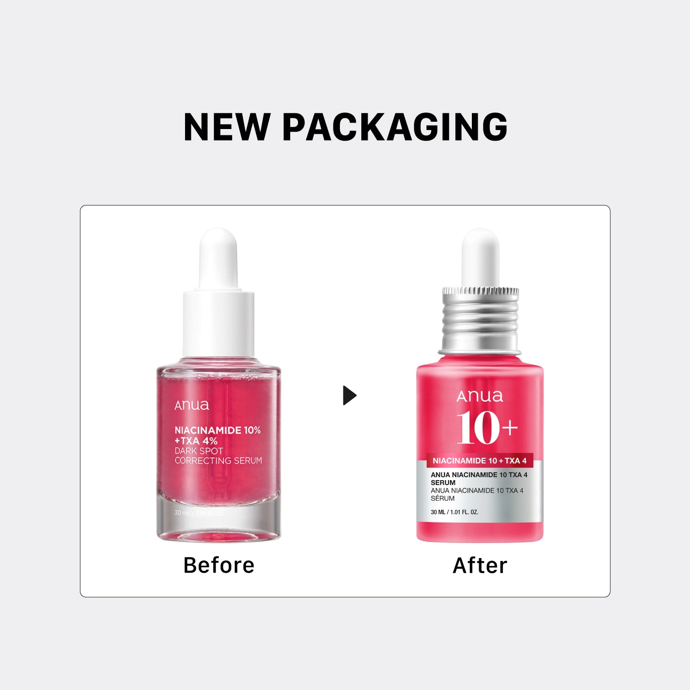 Two bottles of ANUA Niacinamide 10%+TXA 4% Dark Spot Correcting Serum on a gray background