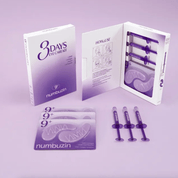 Numbuzin 3 Days Eye Care Kit with syringes and packaging on a light purple background